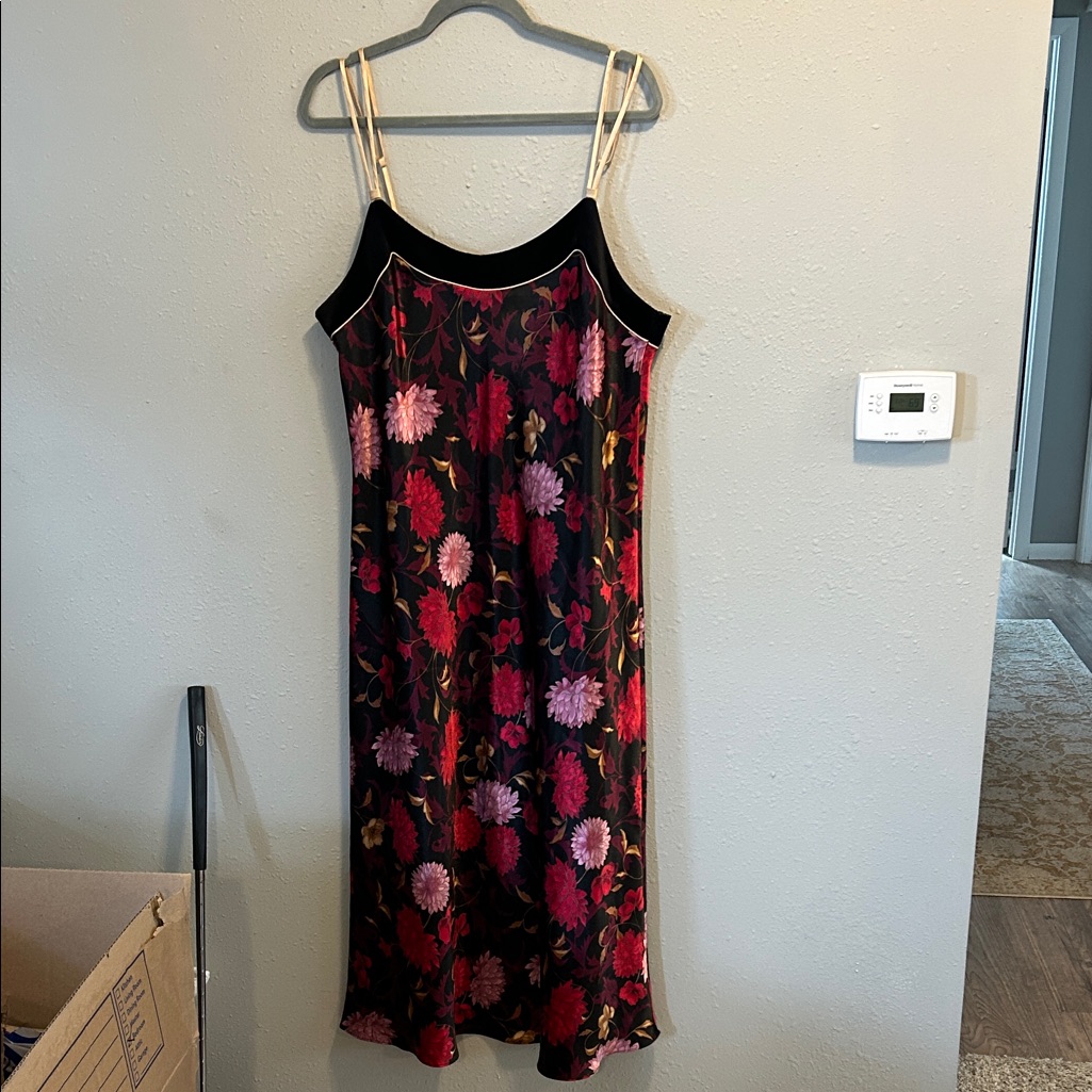 Halston Heritage Satin Y2k Slip Dress Pink Floral Print